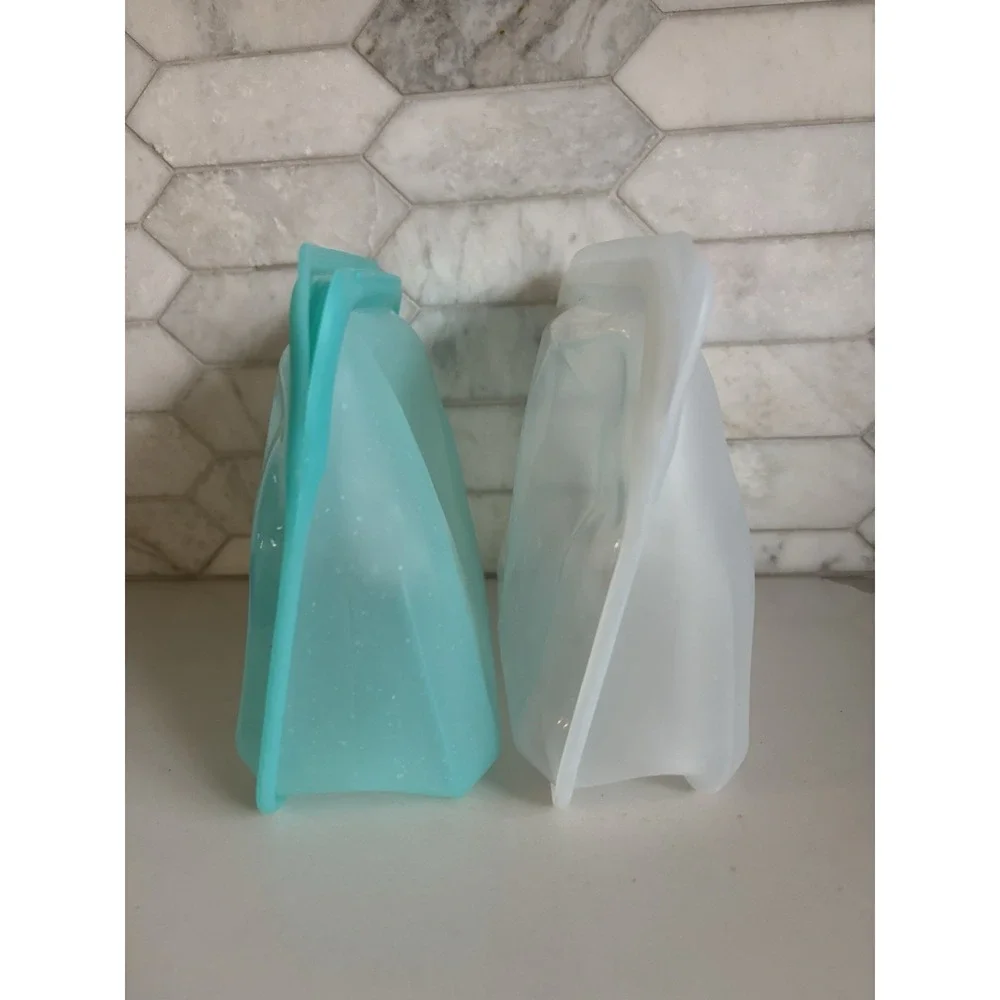 Stasher Silicone Bags Lot of 2 Stand Up Mid Size Clear & Blue Reusable Premium